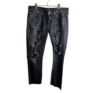 Agolde Jeans Chloe Low Rise Slim Liverpool Black Denim Distressed Size 29‎
